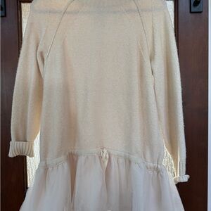 Anthropologie Cream Sweater Dress with Tulle Hem